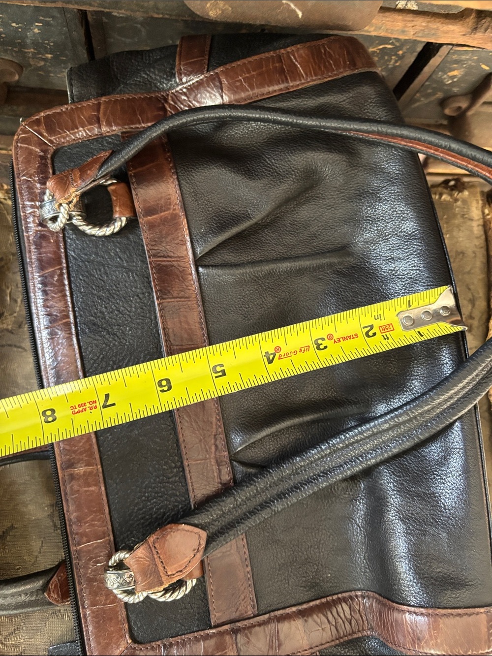 Brighton Mock Croc large Black Brown Leather Purse Doctor Style Bag Silver Trim - Picture 15 of 15